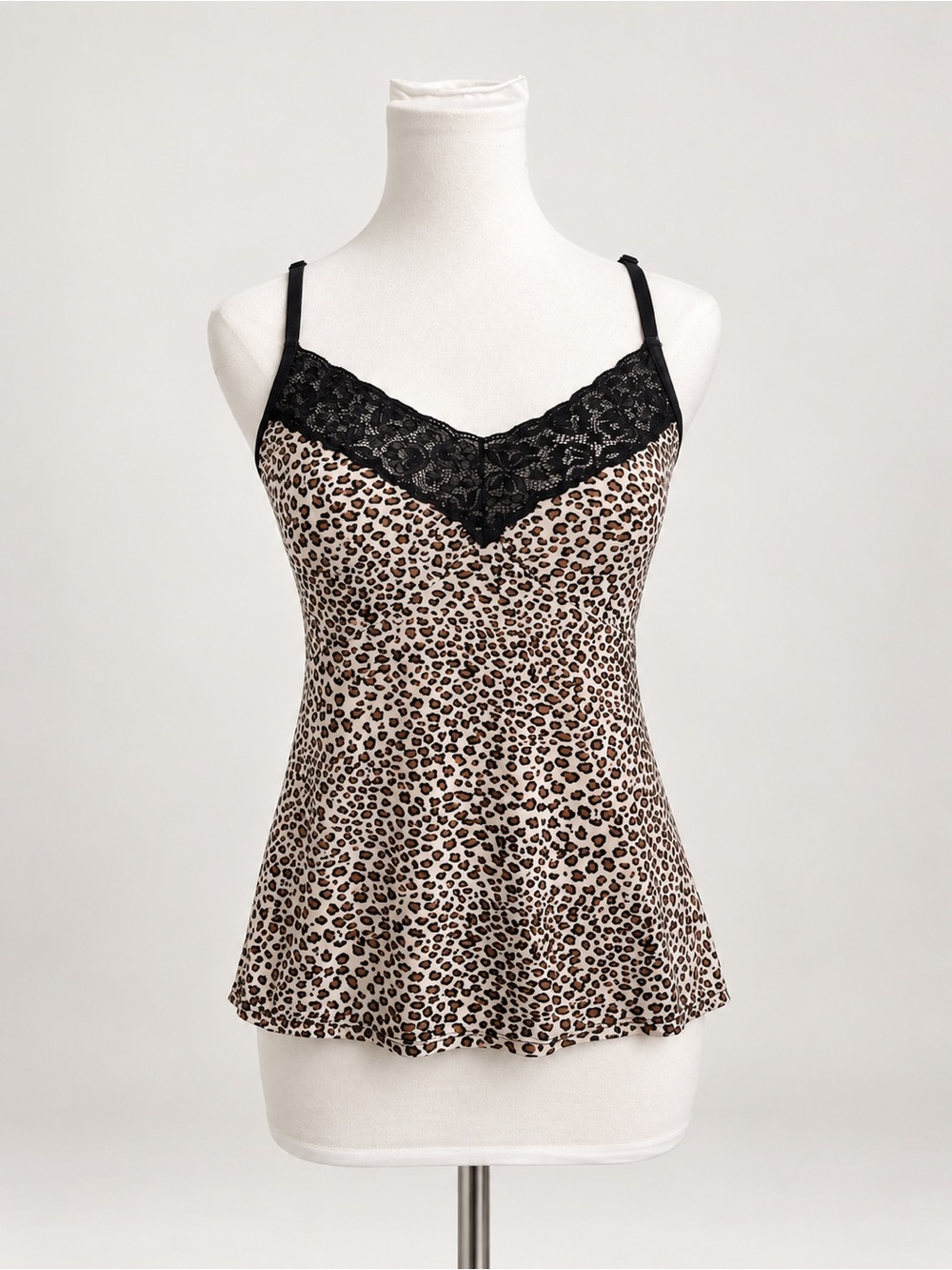 Y2K Leopard Print Lace Trim Cami Top Coquette Lingerie Style Tank M